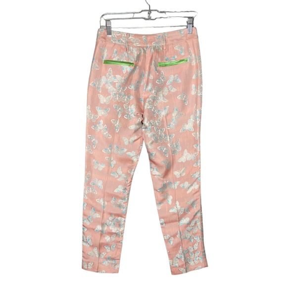 NWT Giuliette Brown & Filippa Lagerback Size 0 Pink Butterfly Jacquard Pants - Picture 2 of 9